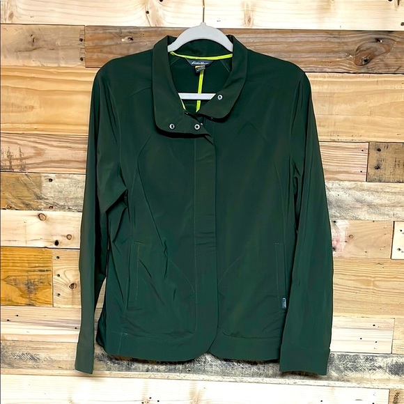 Eddie Bauer size Large Lightweight Olive Green Jacket with Zip Up Pockets - Picture 1 of 8